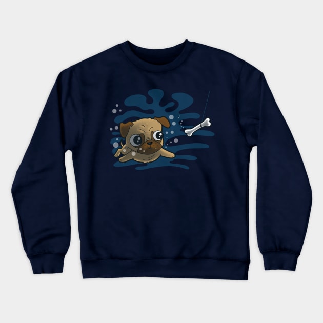 Cute Funny Pug Swimming Ala Nirvana for Pug Lovers Crewneck Sweatshirt by BoggsNicolas